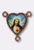 15x14mm Sacred Heart Of Jesus Rosary Center Enamel On Antiqued Copper Tone Base x1