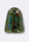 7x10mm Czech Glass Beads Gumdrop Bright Neon Turquoise Bronze Picasso x6