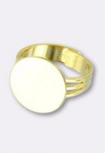 16mm Gold Plated Adjustable Ring Findings Glue On Pad x100
