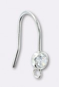 .925 Sterling Silver Fancy Crystal Bezel Ear Wire W / Ring x1