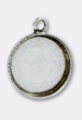 14mm Antiqued Silver Plated Round Setting For Cabochon Pendant x2
