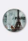 20mm Eiffel Tower Printed Glass Round Cabochon x1