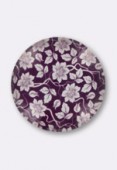 Tempered Glass Purple Flowers Round Cabochons 14mm x2