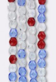 4mm Czech Round Fire Polish Glass Beads Mix American Flag x100