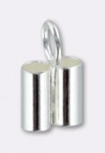 .925 Sterling Silver Double Tube Endcap W/Ring For 2mm Cord x1