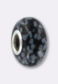 Pandora Style Obsidian W / .925 Sterling Silver Barrel 14x8 mm x1