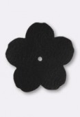 30mm TierraCast Leather Flower Embellishment Black x1