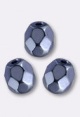 6mm Czech Fire Polish Faceted Round Beads Persian Blue Heavy Metal x24