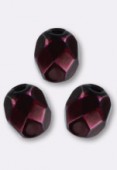 6mm Czech Fire Polish Faceted Round Beads Burgundy Heavy Metal x24