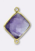 .925 Sterling Silver / Gold Plated – Amethyst Bezel Gemstone Connector 12-14mm x1