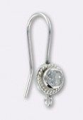 .925 Sterling Silver Crystal Fancy Bezel Ear Wire W /Ring x1