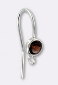 .925 Sterling Silver Garnet Bezel Ear Wire W / Ring x1