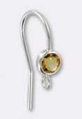 .925 Sterling Silver Citrine Bezel Ear Wire W / Ring x1