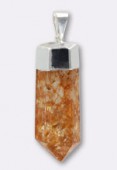 Orange Quartz Craqueled Druzy Electroplated W / Silver  Plated Gemstone Pendant x1