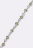 Peridot Wirewrapped Gemstone Rosary Chain, Faceted Rondelles w / .925 Sterling Silver x10cm