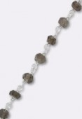Smoked Quartz Wirewrapped Gemstone Rosary Chain, Faceted Rondelles w / .925 Sterling Silver x10cm