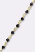 Black Spinelle Wirewrapped Gemstone Rosary Chain, Faceted Rondelles w / .925 Sterling Silver x10cm