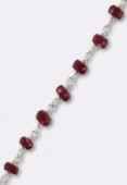Ruby Wirewrapped Gemstone Rosary Chain, Faceted Rondelles w / .925 Sterling Silver x10cm