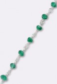 Green Onyx Wirewrapped Gemstone Rosary Chain, Faceted Rondelles w / .925 Sterling Silver x10cm