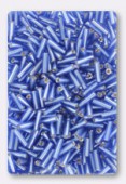 2x6mm Glass Bugle Beads Blue Half Tube x20g