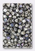 4mm Czech Fire Polish Faceted Round Beads Etched Glittery Silver x50