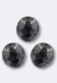 12mm Czech Fire Polish Faceted Round Beads Hematite x2