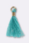 15 mm Tassel Thread Embellishment Turquoise W / Gold Bail x4
