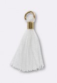 15 mm Tassel Thread Embellishment White W / Gold Bail x4