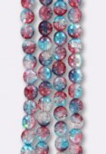 8mm Pink Blue Mix Czech Pressed Glass Crackled Round Beads x4