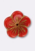 20mm Czech Glass  Flower Red x1