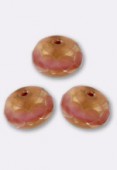 6x9mm Old Pink Picasso Czech Faceted Puffy Rondelles x6