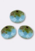 6x9mm Turquoise Picasso Czech Faceted Puffy Rondelles x6