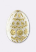 20x14mm White and Gold Czech Egg Bead / Oval Bead x1