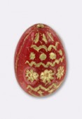 20x14mm Red and Gold Czech Egg Bead / Oval Bead x1