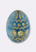 20x14mm Blue and Gold Czech Egg Bead / Oval Bead x1