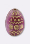 20x14mm Antic Pink and Gold Czech Egg Bead / Oval Bead x1