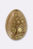20x14mm Beige and Gold Czech Egg Bead / Oval Bead x1