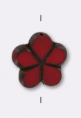 17mm Czech Glass Flat Flower Bead Red x1