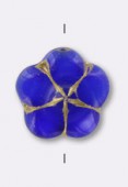 14mm Czech Glass Cushion Flower Bead Lapis x1