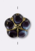 14mm Czech Glass Cushion Flower Bead Black Blue x1