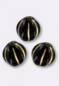 8mm Czech Round Glass Beads Black and Gold x4