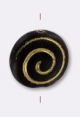 Czech Spiral Round Glass Beads Black W/ Golden Spiral 13mm x2