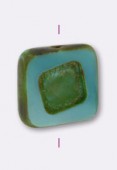 14x14 mm Czech Table Cut Square Bead Blue Turquise x1