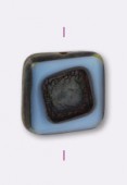 14x14 mm Czech Table Cut Square Bead Blue Black x1
