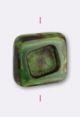 14x14 mm Czech Table Cut Square Bead Green x1