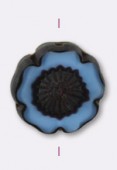 16 mm Czech Druk Beads, Hawaiian Flower Black Azur x1