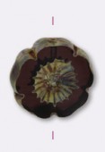 16 mm Czech Druk Beads, Hawaiian Flower Black Travertin x1
