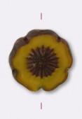 16 mm Czech Druk Beads, Hawaiian Flower Yellow Travertin x1