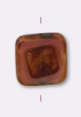 14x14 mm Czech Table Cut Square Bead Pink Picasso x1
