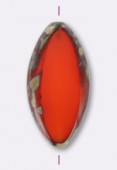 36x18mm Czech Table cut Navette Bead  Opaque Orange Picasso x1